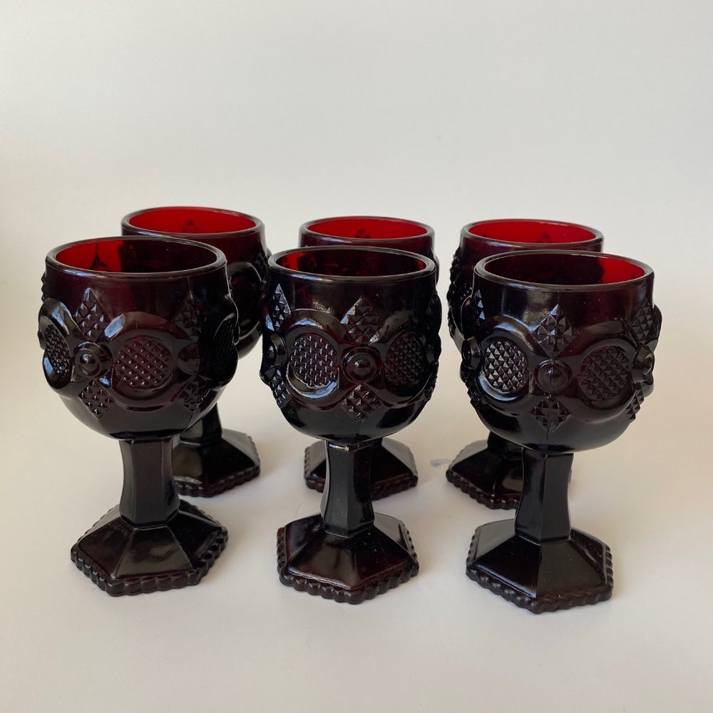 Vintage Cape Cod Wine Goblets, Set of 6, by Avon, Burgundy